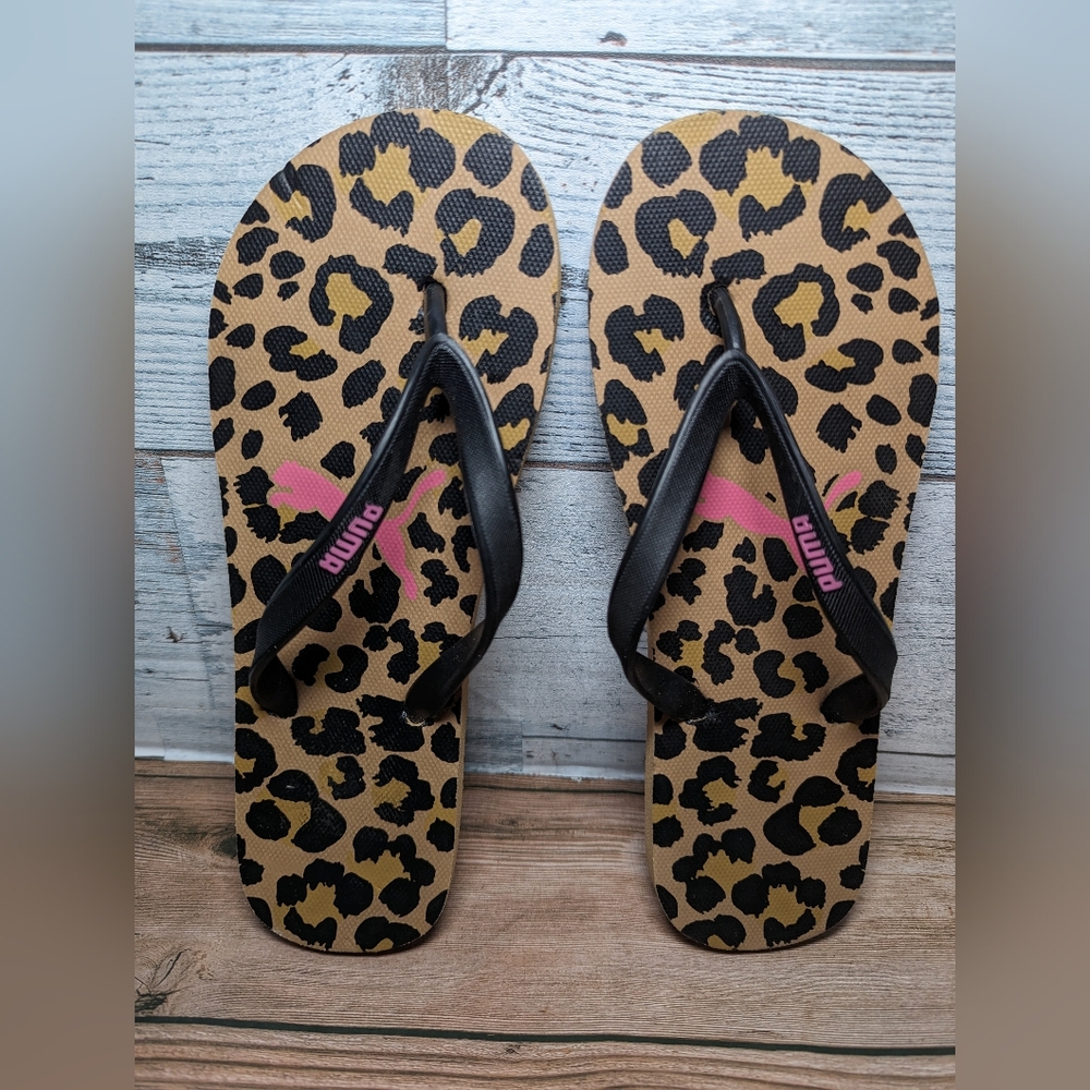 Puma Leopard Print Flip Flops